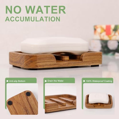 HTB Self Draining Soap Dish Teak Wood Keep Soap Dry