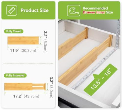 Utoplike Bamboo Dresser Drawer Dividers, Expandable Organizer for Clothing