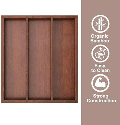 Fibogollo Bamboo Silverware Organizer with 3 Slots for Kitchen(Brown)