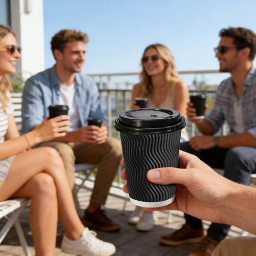 Lamosi 50 Pack 8 oz Coffee Cups with Lids, Disposable To Go Paper Cups