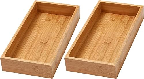 YBM Home Bamboo Drawer Organizer Storage Box for Kitchen Drawer, Junk Drawer, Office, Bedroom, Children Room, Craft, Sewing, and Bathroom, 2 Pack 6x15x2 inch