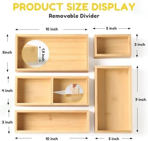 lilLittle Bamboo Drawer Organizer, 5 Pcs Multi Purpose Drawer Organizer Set