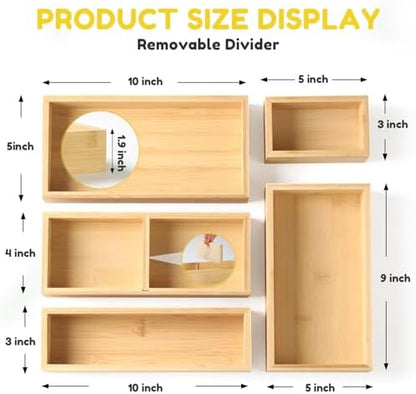 lilLittle Bamboo Drawer Organizer, 5 Pcs Multi Purpose Drawer Organizer Set