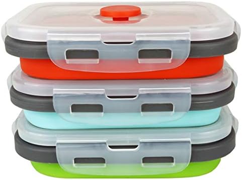 CCyanzi ECOmorning 3 Piece Silicone Food Storage Containers Collapsible Silicone Bowl with Airtight Silicone Lids, Collapsible Lunch Box - Microwave, & Freezer Safe, 350ML