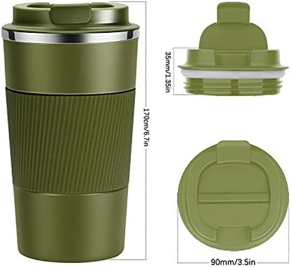 YINJOYI 17oz Travel Coffee Cups Insulated Mug Thermal Tumbler to Go with Lid Leak Proof Reusable Stainless Steel Coffee Mug Spill Proof for Hot and Iced Cold Drinks (Green, 510ml)