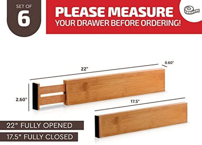 6-Pack Drawer Dividers 2.6-Inch High Dresser Drawer Organizer 16 to 22 Inch