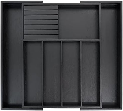 VaeFae Bamboo Silverware Drawer Organizer, 7 Slots, Black