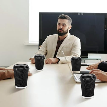Lamosi 50 Pack 12 oz Coffee Cups with Lids, Disposable To Go Paper Cups