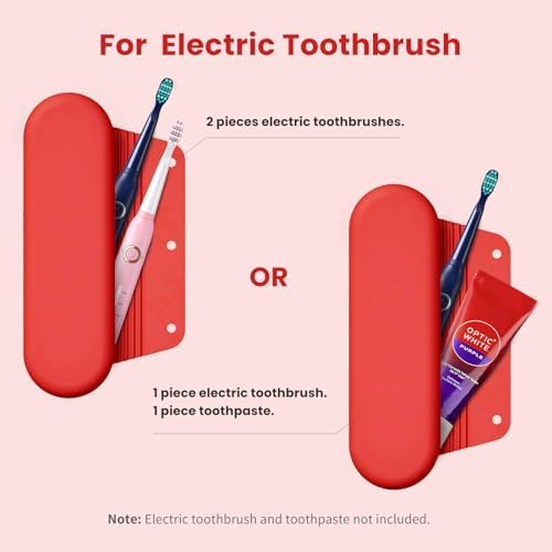 Silicone Electric Toothbrush Travel Case, Manual Toothbrush Travel Cover for Men and Women,Toothbrush Holder for Travel,Gym and More, Fits Most Manual and Electric Toothbrushes - Red