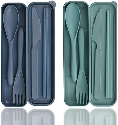 2 Sets Reusable Utensils Set with Case, Standard Travel Cutlery Set