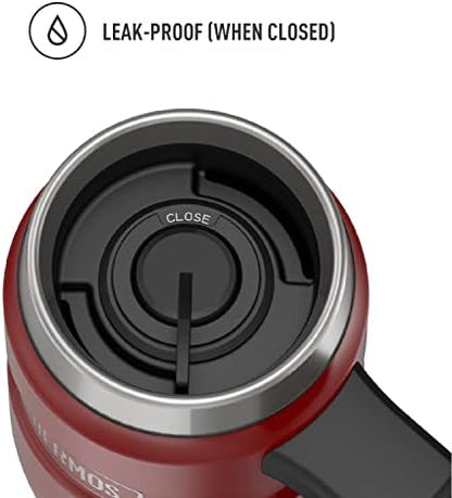 THERMOS Stainless King Vacuum-Insulated Travel Mug with Handle - 16oz, Rustic Red, Thermos Tumbler for Hot/Cold Drinks, Leak-Proof & Sweat-Proof Stainless Steel Coffee Mug with Lid (Pack of 4)