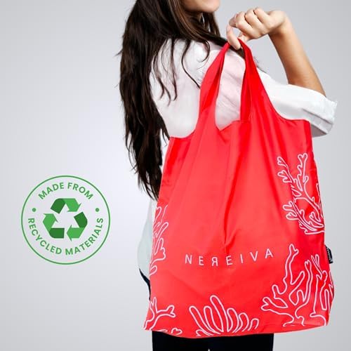 5 Pack in a Carry Pouch, Large Foldable Reusable Grocery Shopping Tote Bags