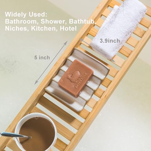 Soap Dish with Self Drain Fluted Design, Bar Soap Holder for Bathroom, Japanese Soap Tray for Shower, Bathroom and Kitchen Sink Organizer, Ceramic Soap Saver, White