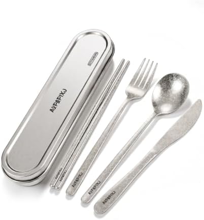 100% Pure Titanium Cutlery Set, Snowflake Pattern Titanium Tableware with 304 Stainless Steel Case & Silicone Holder, Ultralight Portable Utensils with Bonus Carry Bag for Camping