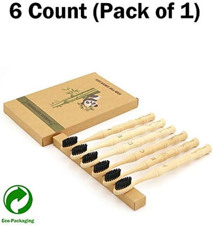 Virgin Forest Bamboo Toothbrushes 6pk, Vegan Charcoal Bristles Eco