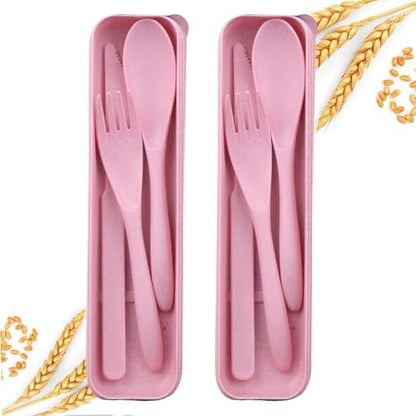 2Pack Pink Wheat Straw Travel Cutlery, BPA Free Utensils with Storage Case
