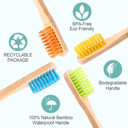 10 Pack Soft Bristles Bamboo Toothbrushes, Plastic Free Toothbrush