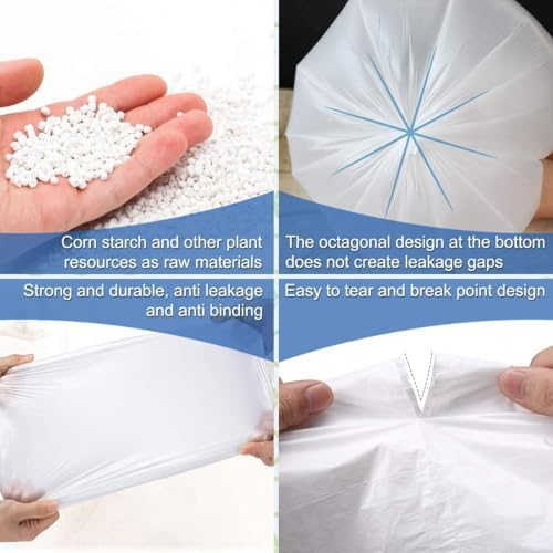 Small Trash Bags 1.2 Gallon, Biodegradable Gallon Waste Bag, Mini Compostable Strong Bathroom Wastebasket Can Liners Garbage Bags for Home Office Kitchen Fit 5 Liter 5L, 1 Gal, (120 Counts,White)