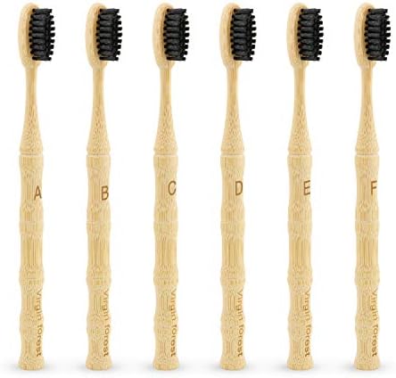 Virgin Forest Bamboo Toothbrushes 6pk, Vegan Charcoal Bristles Eco