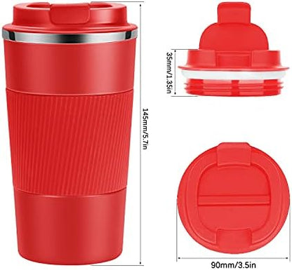 YINJOYI 12oz Travel Coffee Cups Insulated Tumbler Thermal Mug to Go with Lid Leak Proof Reusable Stainless Steel Coffee Mug Spill Proof for Hot and Iced Cold Drinks (Red, 380ml)