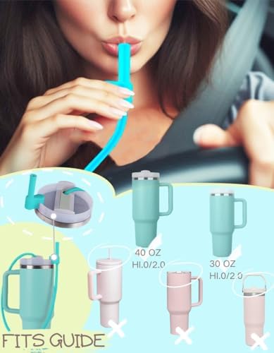 Extendable Long Straws for Stanley Cup, 2 Pack 35" Reusable Silicone Straws- CPC Certified, Fits 40 oz Tumbler And Large Water Bottle, Soft & Flexible Straw Accessories Gift Idea