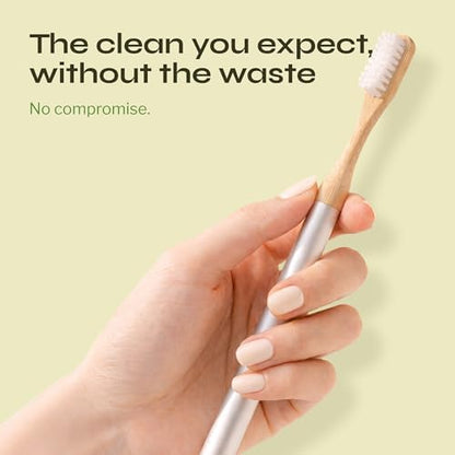 The Solo Toothbrush, Aluminum Handle Bamboo Toothbrush with Replaceable Bamboo Heads, 100% Plant-Based Castor Oil Bristles, No Nylon Bristles, Plastic-Free Handle, Natural Toothbrush for Adults