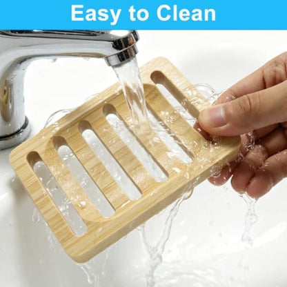 2 Pack Square Bamboo Wooden Soap Dishes, Shampoo Bar Holder with Self Draining Tray, Travel Soap Saver Case for Bathroom Kitchen Sink
