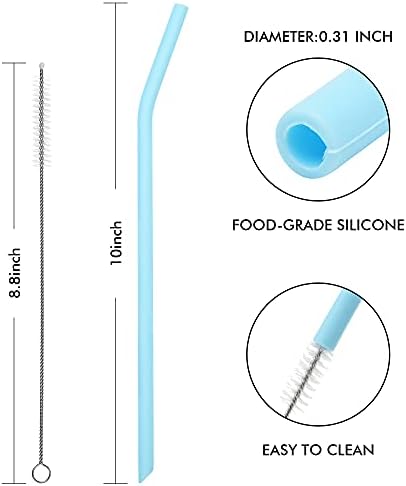 Reusable Silicone Drinking Straws, 8 Pcs Long Flexible Straws with 2 Cleaning Brushes for 20 and 30 oz Yeti/Rtic/Ozark Tumblers, BPA free, no Rubber Taste
