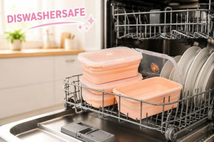 Plus 4PCS Foldable Silicone Food Storage Containers for Kitchen Storage for Leftovers Fruits and Meal Prep Dishwasher Safe Microwave Safe Ideal for Home and Travel (Pink, 27OZ)