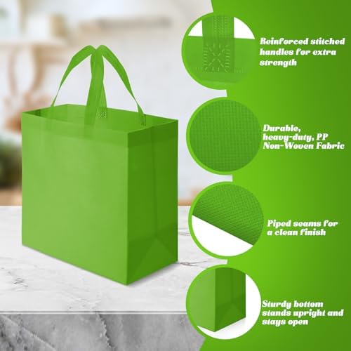 Reginary 50 Pcs Reusable Tote Bags Shopping Bags Non Woven, Green Fruit