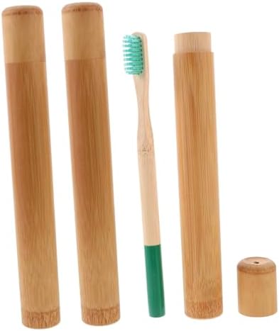 Healeved Sustainable Toothbrush Set Bamboo Storage Case 3 Disposable Toothbrushes Compact Travel Kit Random Color