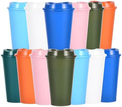 16oz Reusable Plastic Coffee Cups with Lids, 13 Pack,Mixed