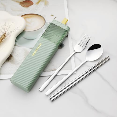 DEVICO Travel Utensils with Case, 4Pcs Korean Chopsticks Fork and Spoon Set