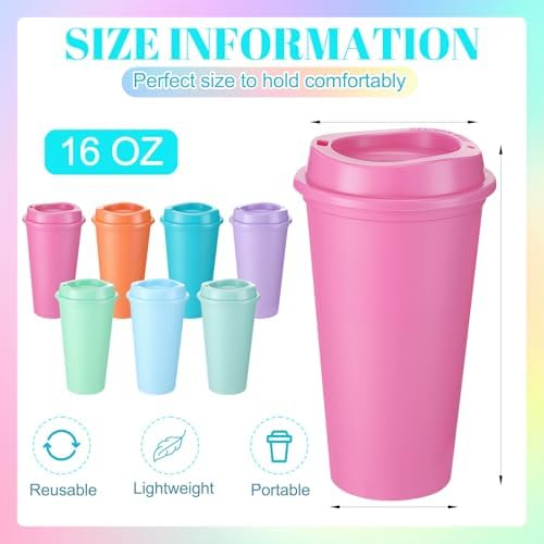 Honeydak 45 Pack 16 oz Reusable Coffee Cups with Lids Water Bottle Iced Coffee Travel Mug Reusable Portable Plastic Tea Tumblers Bulk for Hot and Cold Drinks Birthdays Party(Classic,Bright Colors)