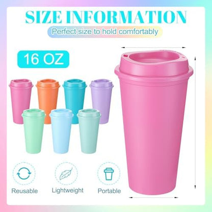Honeydak 45 Pack 16 oz Reusable Coffee Cups with Lids Water Bottle Iced Coffee Travel Mug Reusable Portable Plastic Tea Tumblers Bulk for Hot and Cold Drinks Birthdays Party(Classic,Bright Colors)
