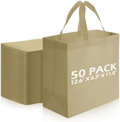 Reginary 50 Pcs Reusable Tote Bags Shopping Bags Non Woven, Light Brown