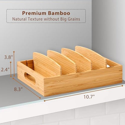 Umilife Bamboo Food Container Lid Organizer for Kitchen Cabinet and Drawer