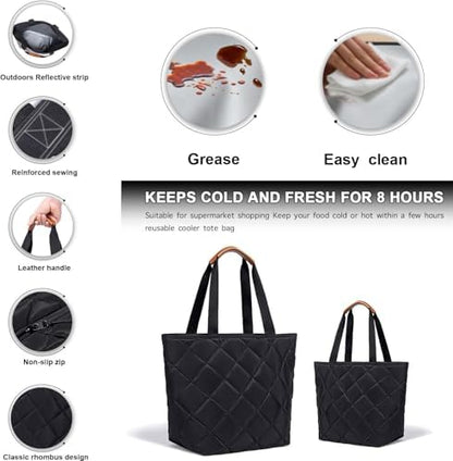 Insulated Cooler Bag Reusable Grocery Tote Bags Transport Large Lunch Box for Women