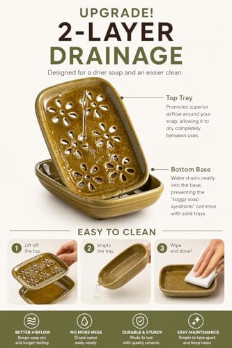 Miamolo 2 Layer Soap Dishes for Shower with Drainage, Keep Soap Bars Dry