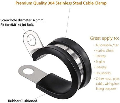 LOKMAN 20 Pack 1-1/4 Inch Stainless Steel Cable Clamp, Rubber Cushioned Insulated Clamp, Conduit Wire Holder Strap Clips for Tube, Pipe or Wire Cord Installation