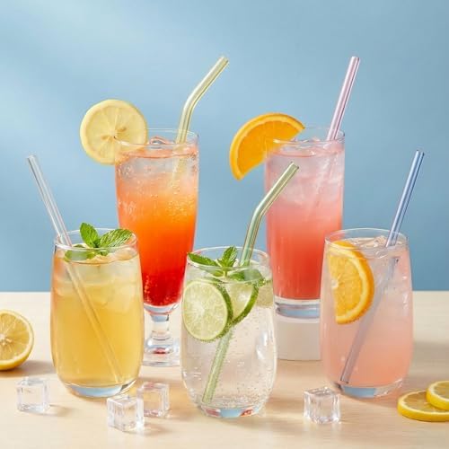 60 Pack Reusable Glass Straws, 8” x 8 mm Colorful Glass Straws