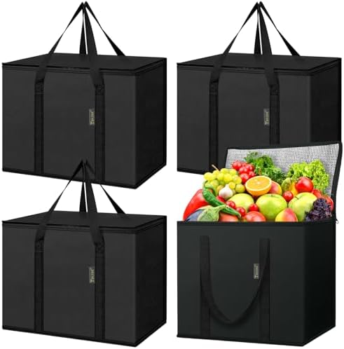 BALEINE Insulated Reusable Grocery Bags with Zippered Top, Large Cooler Bag