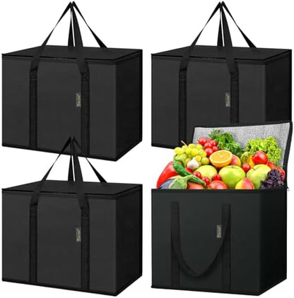 BALEINE Insulated Reusable Grocery Bags with Zippered Top, Large Cooler Bag