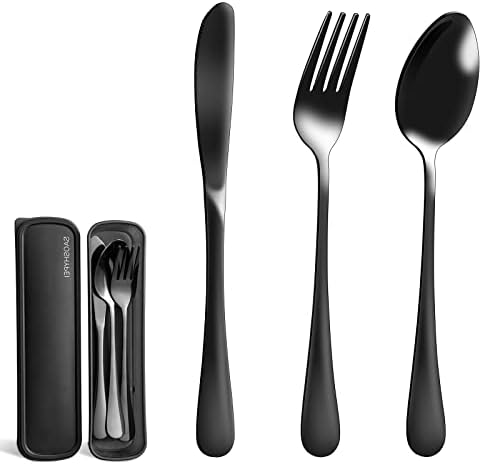 SAOSHYPEI Travel Utensils with Case, 4-Piece Stainless Steel Set, Black