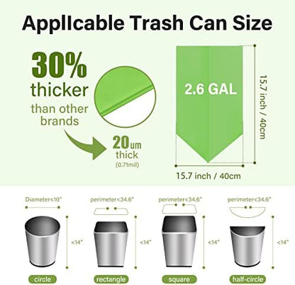 Compostable Trash Bags 2.6 Gallon 100 Counts Compost Small Garbage Bag for Kitchen Bathroom BPI Certified, Green