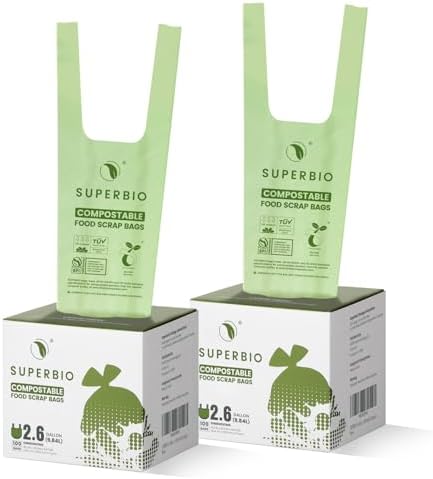 SUPERBIO 2.6 Gallon Compostable Bags, 100 Count, 2 Pack