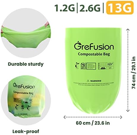 Compostable Bags,Trash bags 13+ gallon tall kitchen, Compostable Trash Lawn & Leaf Yard Waste Bags,Kitchen Compost Trash Bin Compatible,Extra Thick1.01 Mills,Certified by BPI and OK Compost