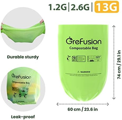 Compostable Bags,Trash bags 13+ gallon tall kitchen, Compostable Trash Lawn & Leaf Yard Waste Bags,Kitchen Compost Trash Bin Compatible,Extra Thick1.01 Mills,Certified by BPI and OK Compost