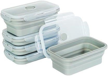 Plus 4PCS Foldable Silicone Food Storage Containers for Kitchen Storage for Leftovers Fruits and Meal Prep Dishwasher Safe Microwave Safe Ideal for Home and Travel (grey, 40OZ)