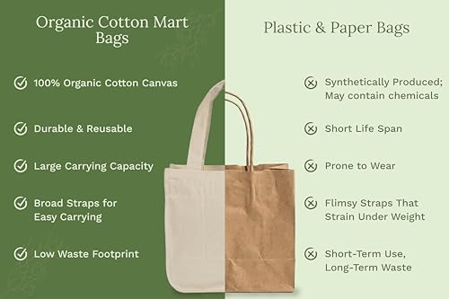 Best Canvas Grocery Shopping Bags - Cloth Grocery Tote Bags - Reusable Cotton Grocery Tote Bags with Bottle Sleeves